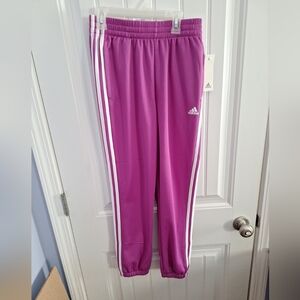 Adidas SST Track Pants Fleece Lined Fuschia Purple Girls Size L 14 White Stripe